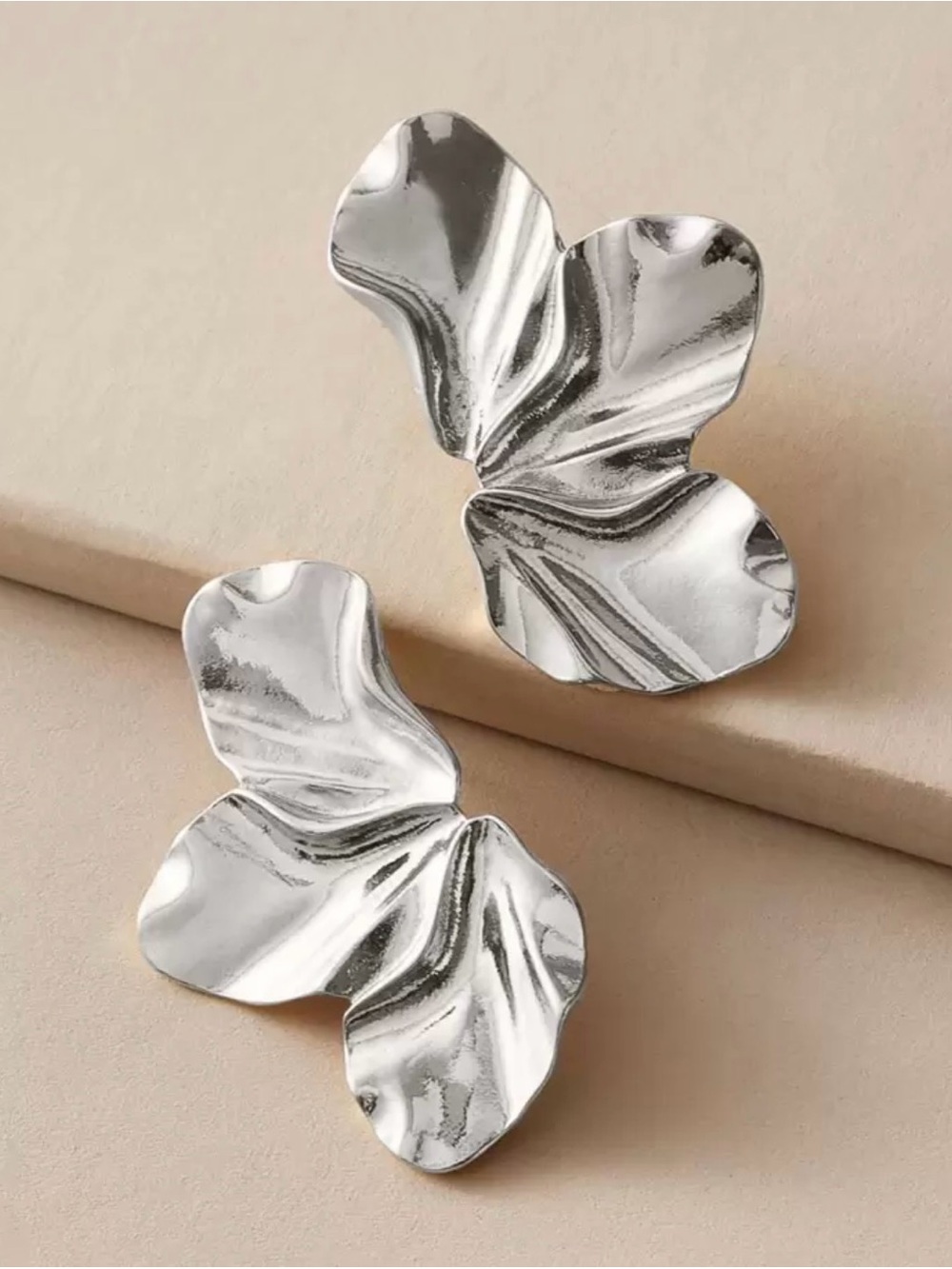 Silver Floral Petal Drop Earrings - Elegant Women Jewelry